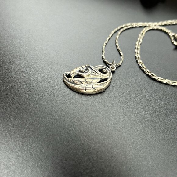 Vintage Estate 925 Sterling Silver Calla Lily Ornate Necklace & Clip on Earrings - Picture 5 of 15